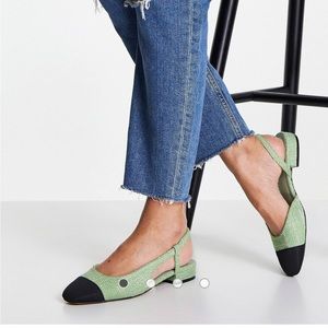 ASOS DESIGN Lively slingback ballet flats in green tweed